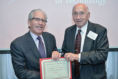Ben D’Armiento ’48 (right) accepts his Cornerstone Society membership certificate from NJIT President Joel S. Bloom DArmiento_lg.jpg